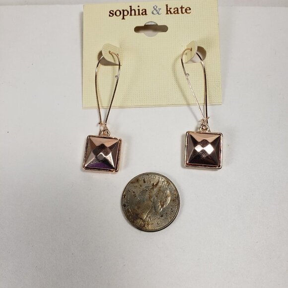 Sophia & Kate Women's Polished Rose Gold tone Square Kidney Wire Drop Earrings - Picture 5 of 6